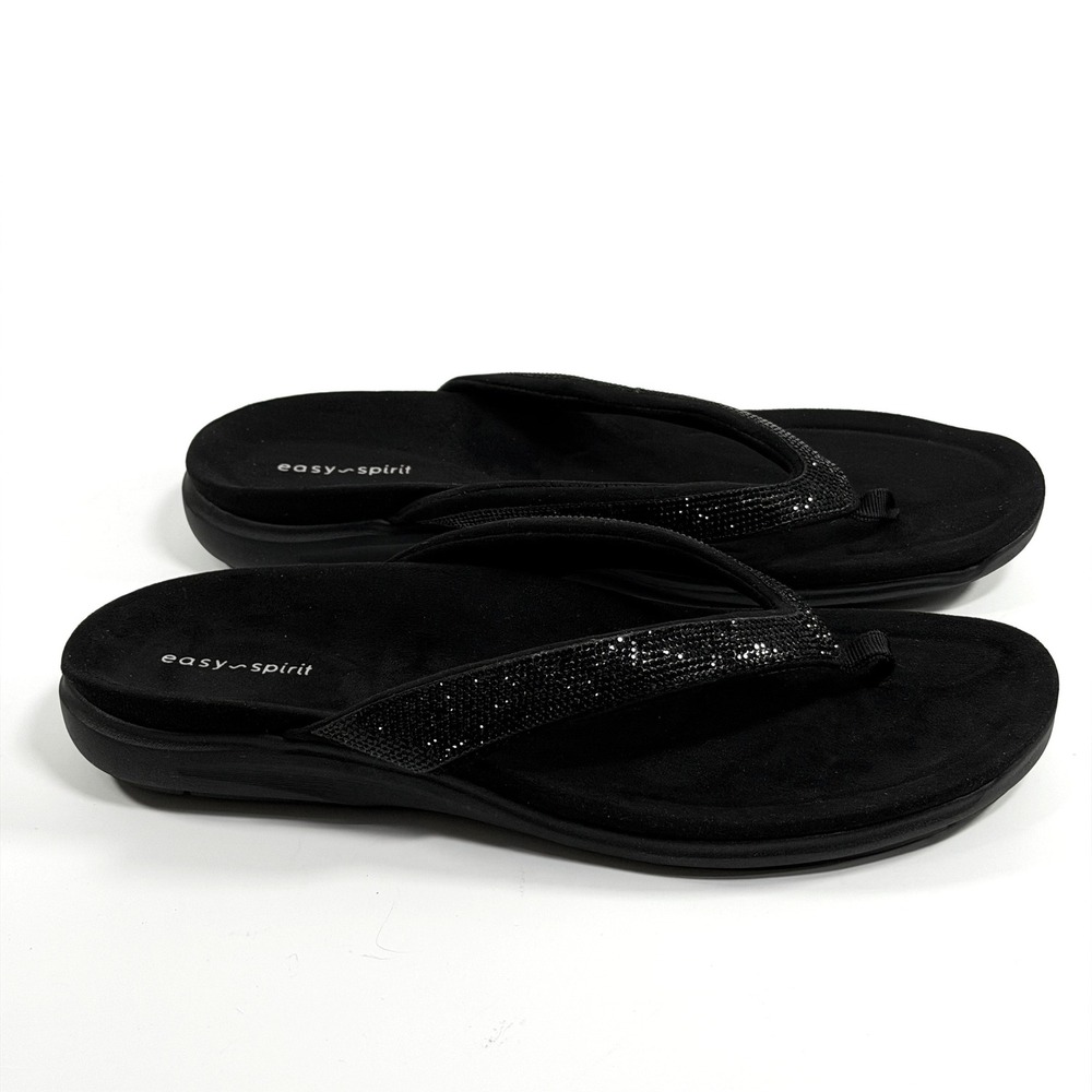 Easy Spirit Size-11M Wendis-H Black Rhinestone Thong Sandals Flip Flops - Picture 3 of 8